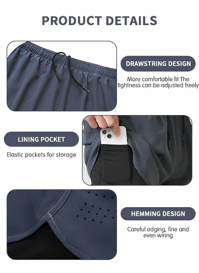 GROIC Men's Running Athletic Workout Sports 2 in 1 Running Shorts Quick Dry Lightweight Gym Athletic Workout Shorts for Men with Phone Pockets  - Image 4