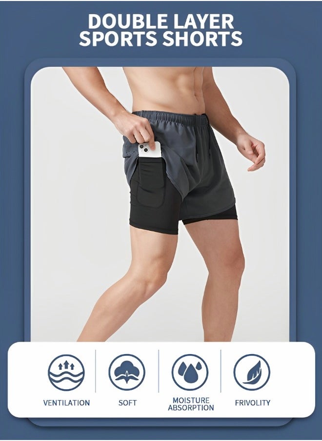 GROIC Men's Running Athletic Workout Sports 2 in 1 Running Shorts Quick Dry Lightweight Gym Athletic Workout Shorts for Men with Phone Pockets  - Image 2