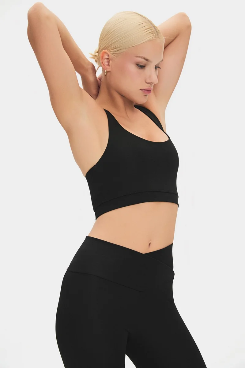 JUNE Women's Halter Neck Anthracite Lightly Supported Back Detailed Covered Sports Bra