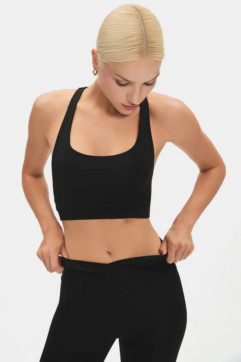 JUNE Women's Halter Neck Anthracite Lightly Supported Back Detailed Covered Sports Bra