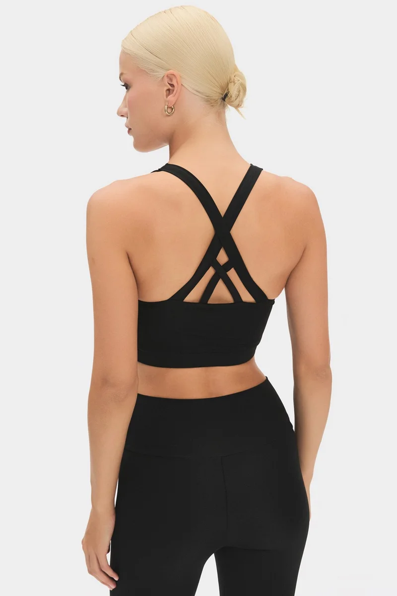JUNE Women's Halter Neck Anthracite Lightly Supported Back Detailed Covered Sports Bra