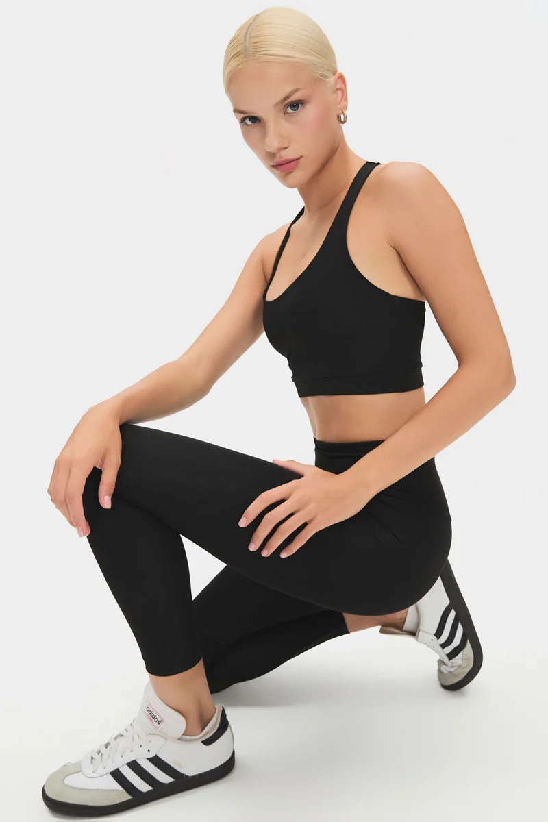 JUNE Women's Halter Neck Anthracite Lightly Supported Back Detailed Covered Sports Bra