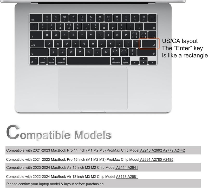 MasiBloom غطاء لوحة المفاتيح السيليكوني لجهاز MacBook Air مقاس 15 بوصة بشريحة M2 (A2941) و13.6 بوصة (A2681) الذي تم إصداره في عامي 2022 و2023، مع شاشة Liquid Retina وTouch ID، ملحق حماية بتخطيط أمريكي (روسي) - Image 2