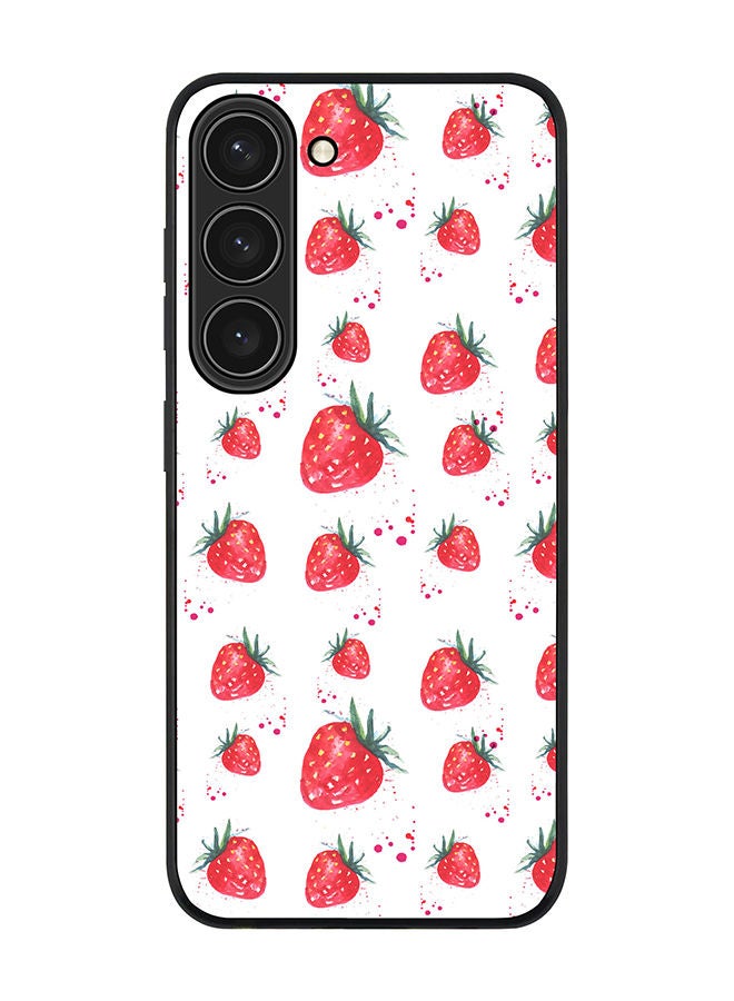 Stylizedd Rugged Black edge case for Samsung Galaxy S23 5G Slim fit Soft Case Flexible Rubber Edges Anti Drop TPU Gel Thin Cover - Dripping Strawberries - Image 1