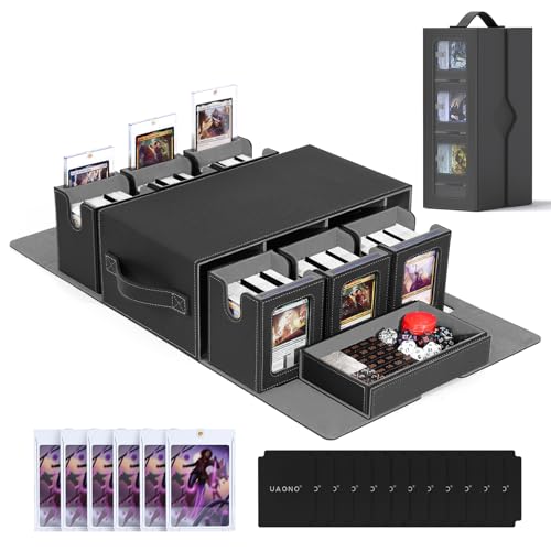 UAONO Commander Deck Box for MTG 6Deck Modular Card Case with Dice Tray Holds 600 Doublesleeved Cards Removable Trading Cards Storage Box with 35PT Magnetic Card Holders for TCG Black Grey - Image 1