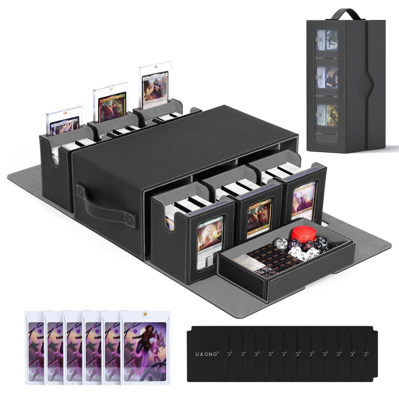 UAONO Commander Deck Box for MTG 6Deck Modular Card Case with Dice Tray Holds 600 Doublesleeved Cards Removable Trading Cards Storage Box with 35PT Magnetic Card Holders for TCG Black Grey - Image 2