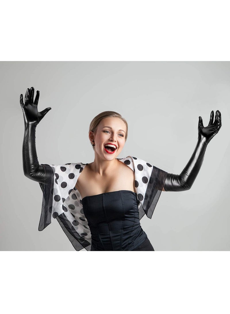 Elegant Black Patent Leather Costume Kit: Long Gloves & Thigh High Knee Socks (35" Socks + 21" Sleeves) for Women’s Show Dance, Weddings, and Prom Events. - Image 5