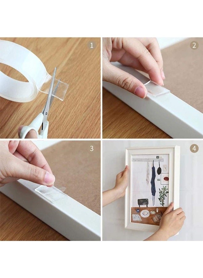 JZS Double Sided Tape Heavy Duty, Extra Large Nano Double Sided Adhesive Tape,Clear Mounting Tape Picture Hanging Adhesive Strips,Removable Tape,2mm x 50mm x 5m,Transparent Film - Image 3