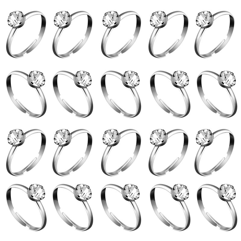 Whaline 36 Packs Silver Diamond Engagement Rings Bridal Shower Rings for Wedding Table Decorations Party Supply Favor Accents Cupcake Toppers