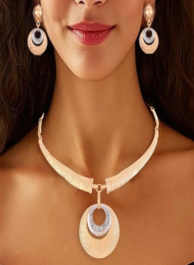 يان طقم مجوهرات يان الأفريقي، قلادة ذهبية سميكة وأقراط، تصميم جريء للنساء (ذهبي) - Image 4