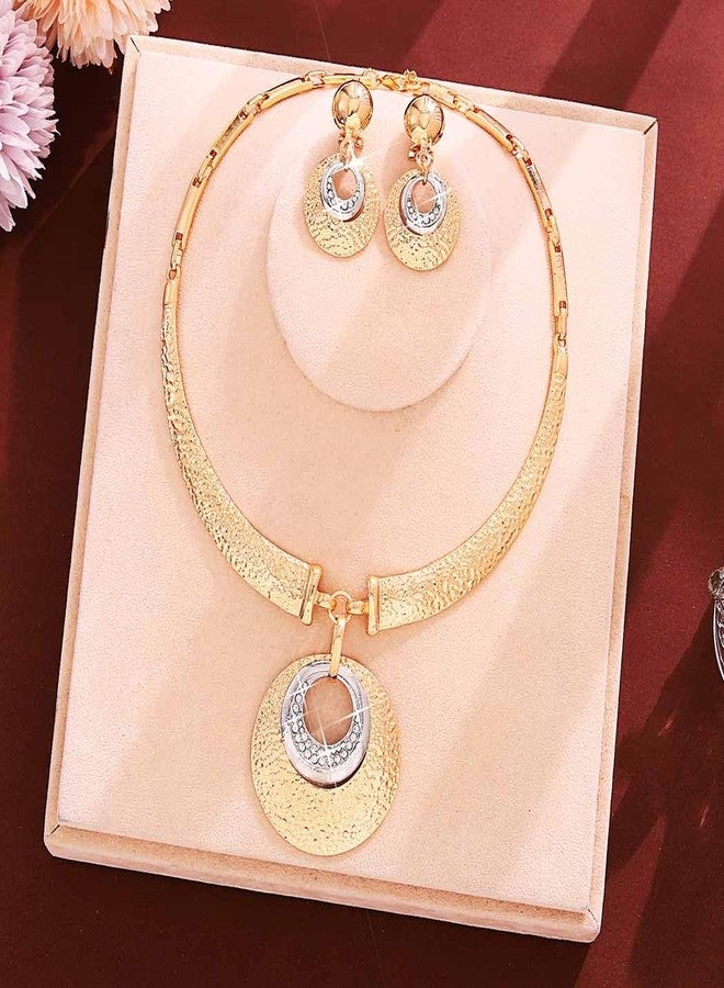 يان طقم مجوهرات يان الأفريقي، قلادة ذهبية سميكة وأقراط، تصميم جريء للنساء (ذهبي) - Image 2