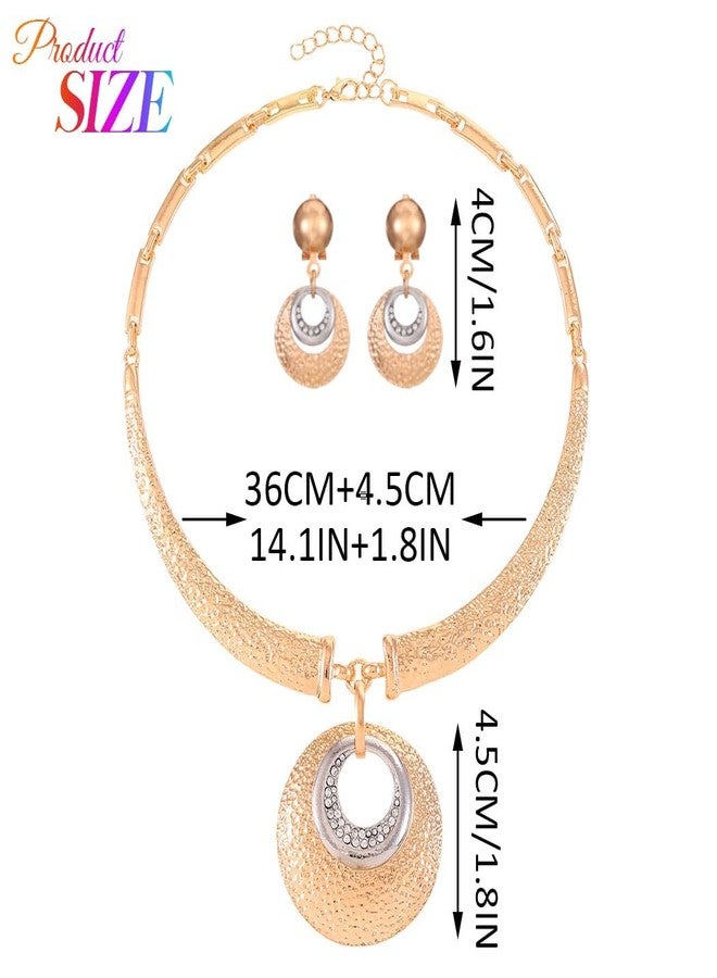 يان طقم مجوهرات يان الأفريقي، قلادة ذهبية سميكة وأقراط، تصميم جريء للنساء (ذهبي) - Image 5