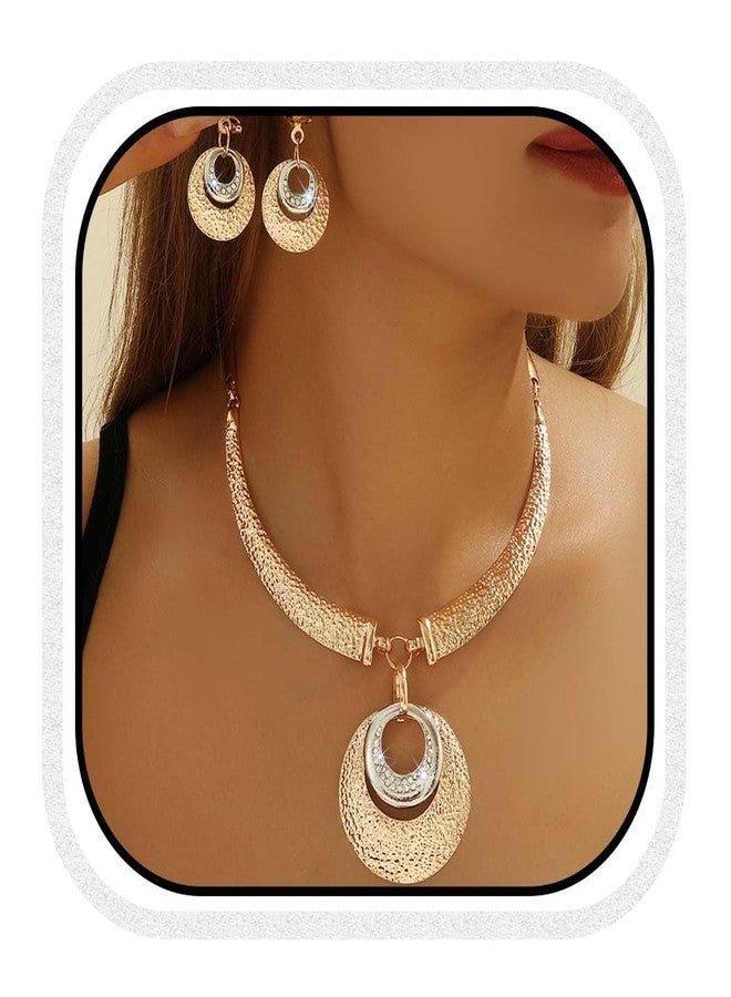 يان طقم مجوهرات يان الأفريقي، قلادة ذهبية سميكة وأقراط، تصميم جريء للنساء (ذهبي) - Image 1