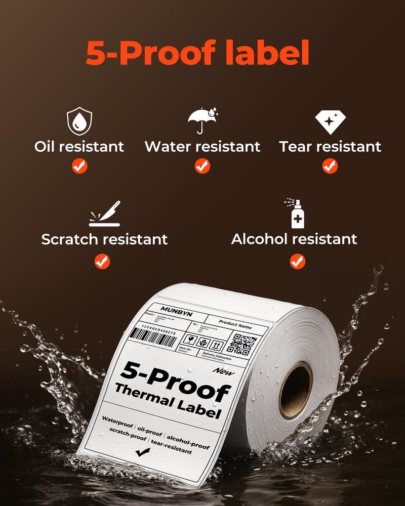 MUNBYN 4"x6" Direct Thermal Shipping Labels, Durable Waterproof, Oil-Proof, Scratch-Proof, Alcohol-Resistant, Tear-Resistant Label Paper for Thermal Printers, Packages, and Logistics, 380 Sheets/Roll - Image 3