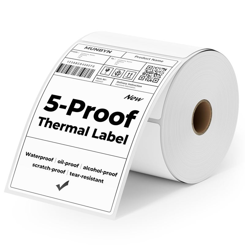 MUNBYN 4"x6" Direct Thermal Shipping Labels, Durable Waterproof, Oil-Proof, Scratch-Proof, Alcohol-Resistant, Tear-Resistant Label Paper for Thermal Printers, Packages, and Logistics, 380 Sheets/Roll - Image 1