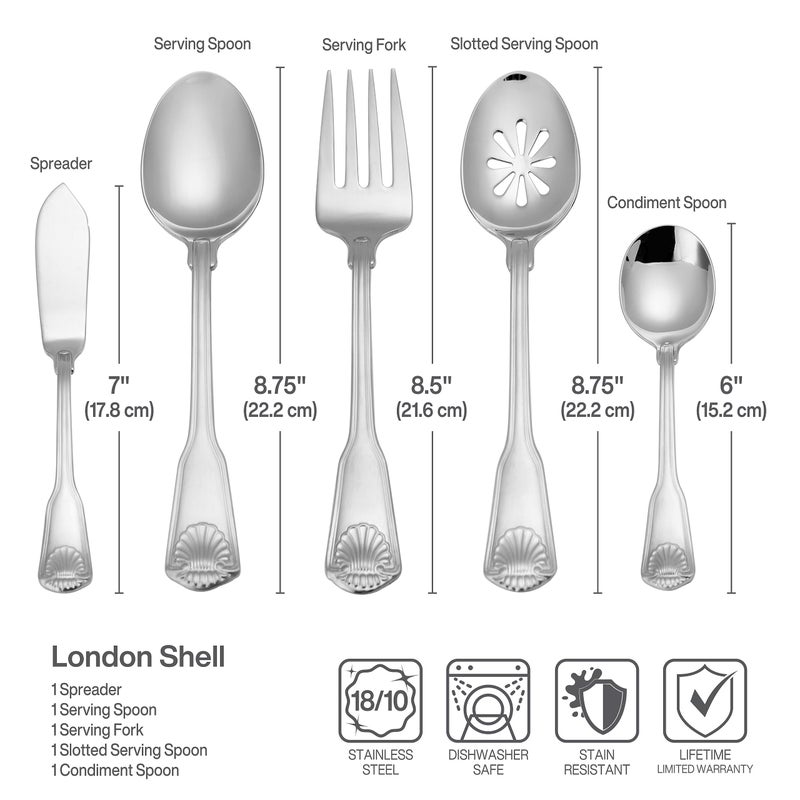 Towle London Shell 45-Piece 18/10 Stainless Steel Flatware Set, Service for 8 - Image 4