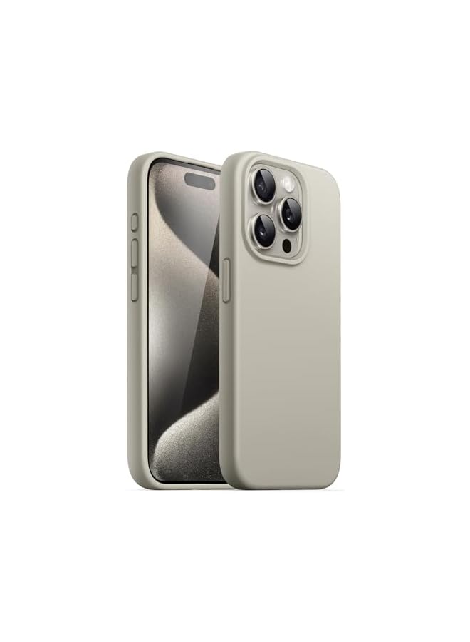 جي تيك حافظة JETech من السيليكون لهاتف iPhone 15 Pro مقاس 6.1 بوصة، حافظة هاتف واقية لكامل الجسم ذات ملمس حريري ناعم، غطاء مقاوم للصدمات (تيتانيوم طبيعي) - Image 1