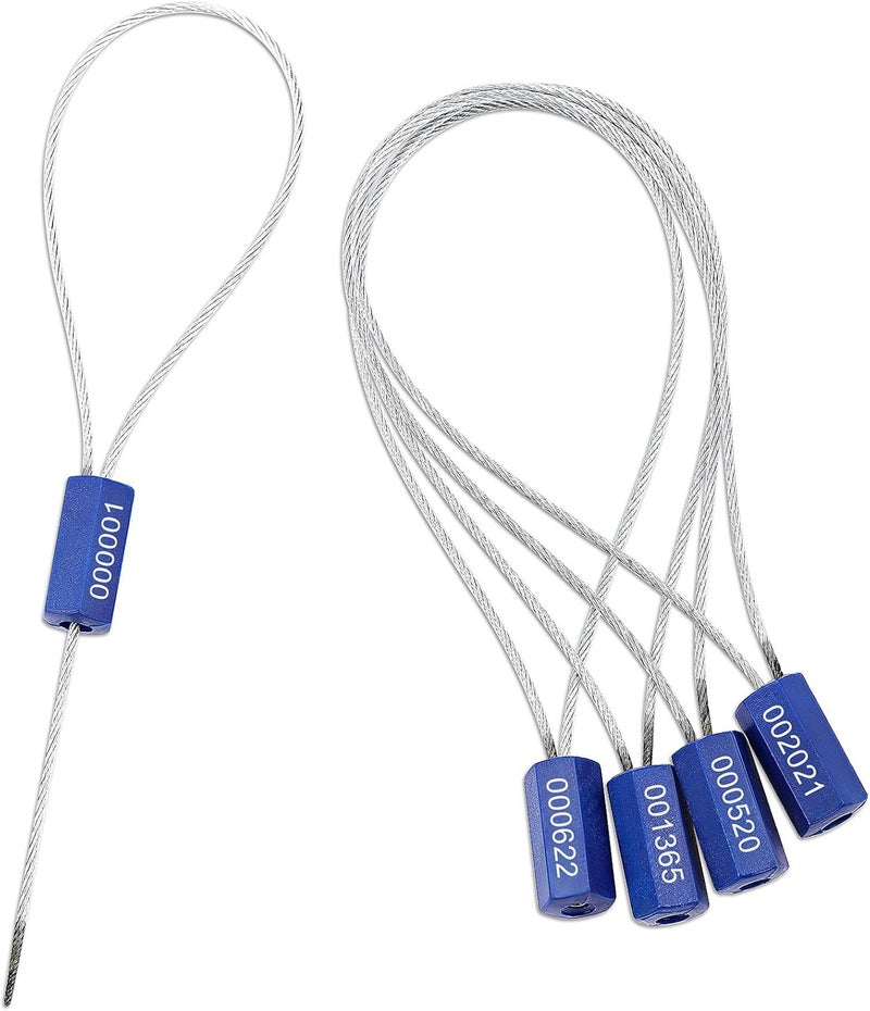Honoson 50 Pieces Steel Security Cable Seal - Disposable Numbered Anti-Tamper Tags for Electricity/Water Meters - Self-Locking Shipping Padlock (Blue) - Image 1