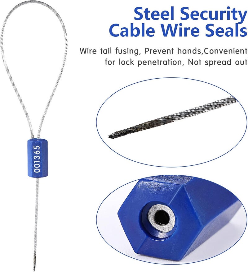 Honoson 50 Pieces Steel Security Cable Seal - Disposable Numbered Anti-Tamper Tags for Electricity/Water Meters - Self-Locking Shipping Padlock (Blue) - Image 3