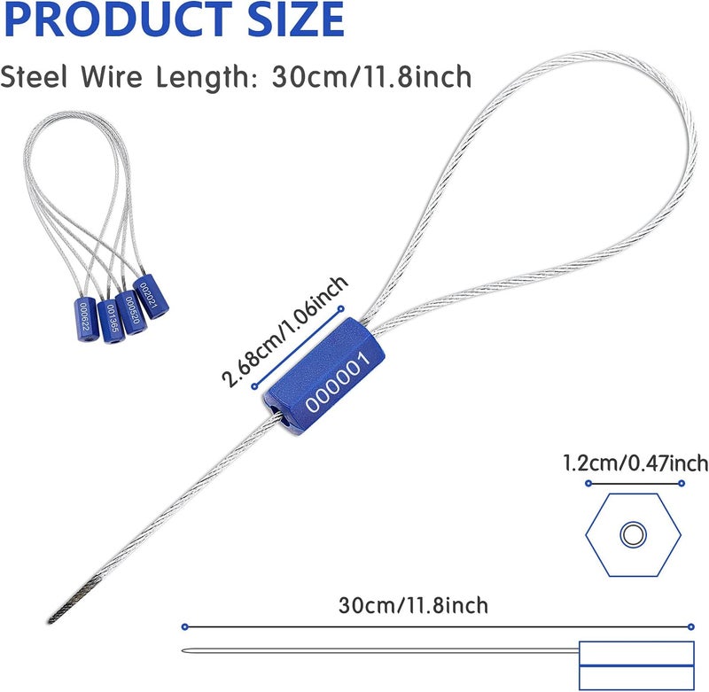 Honoson 50 Pieces Steel Security Cable Seal - Disposable Numbered Anti-Tamper Tags for Electricity/Water Meters - Self-Locking Shipping Padlock (Blue) - Image 2