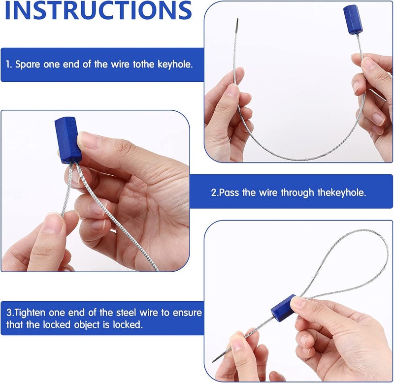 Honoson 50 Pieces Steel Security Cable Seal - Disposable Numbered Anti-Tamper Tags for Electricity/Water Meters - Self-Locking Shipping Padlock (Blue) - Image 5