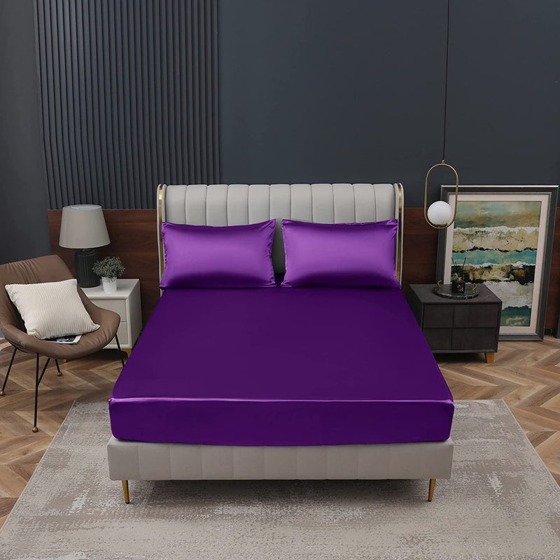 Homiest Purple Satin Fitted Sheet Twin XL Size Fitted Bed Sheet  Deep Pocket Fitted Sheet Only  Luxury & Ultra Soft Bedding Fitted Sheet Single Bottom Bed Sheets Sold Separately - Image 2