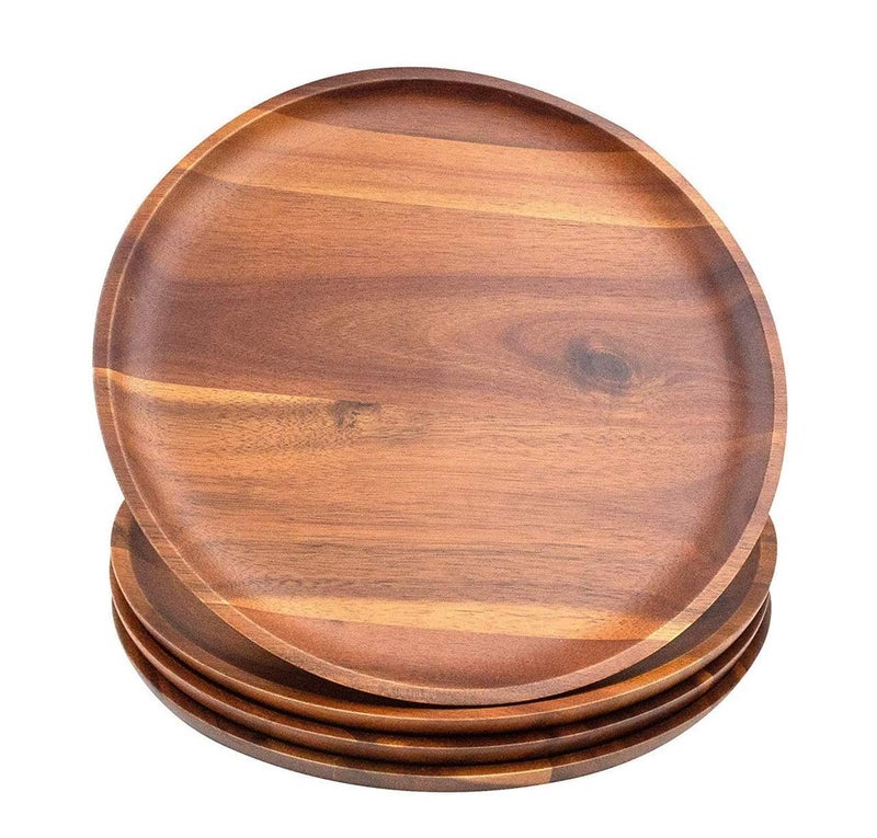 AIDEA Acacia Wood Dinner Plates 11Inch Round Wood Plates Set of 4 Easy Cleaning  Lightweight for Dishes Snack Dessert Unbreakable Classic Plate