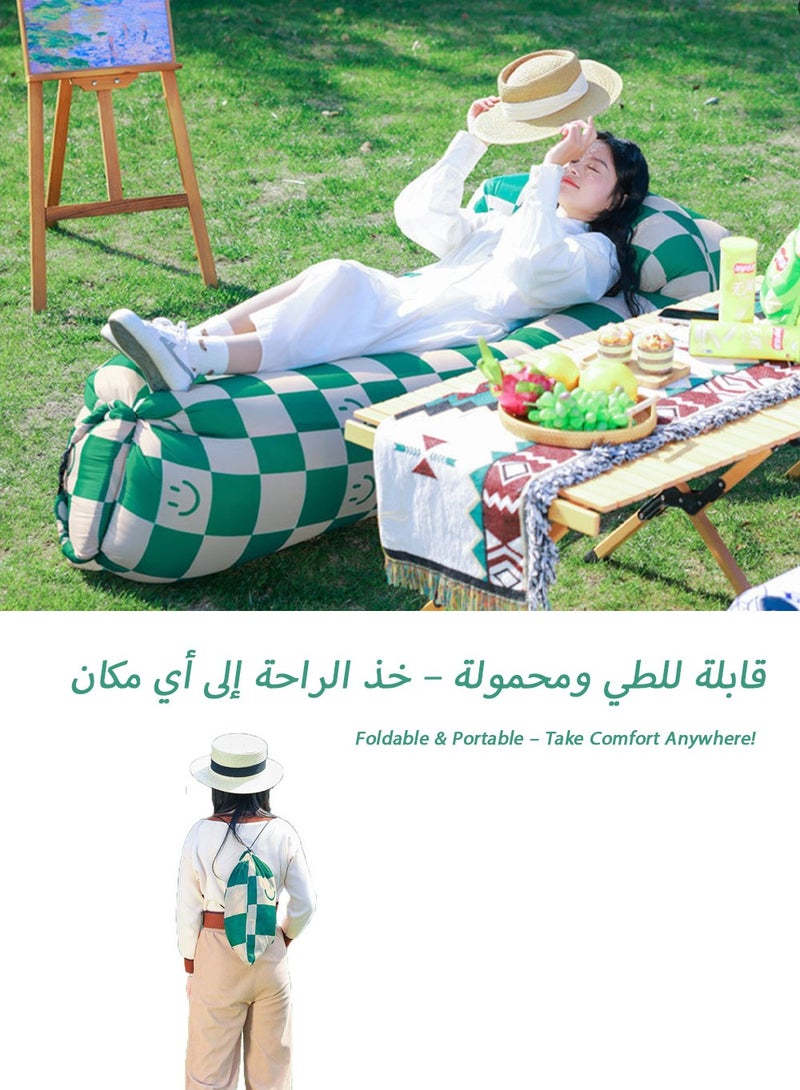 أريكة و سرير هوائي منفاخ - محمول، لا يحتاج مضخة، أريكة استرخاء مع وسادة، قابل للطي للاستخدام الفوري في تخييم الصحراء، نزهات الشاطئ والرحلات العائلية السعودية | متين ٢٥٠ كجم أثاث خارجي لحفلات الحدائق - Image 3