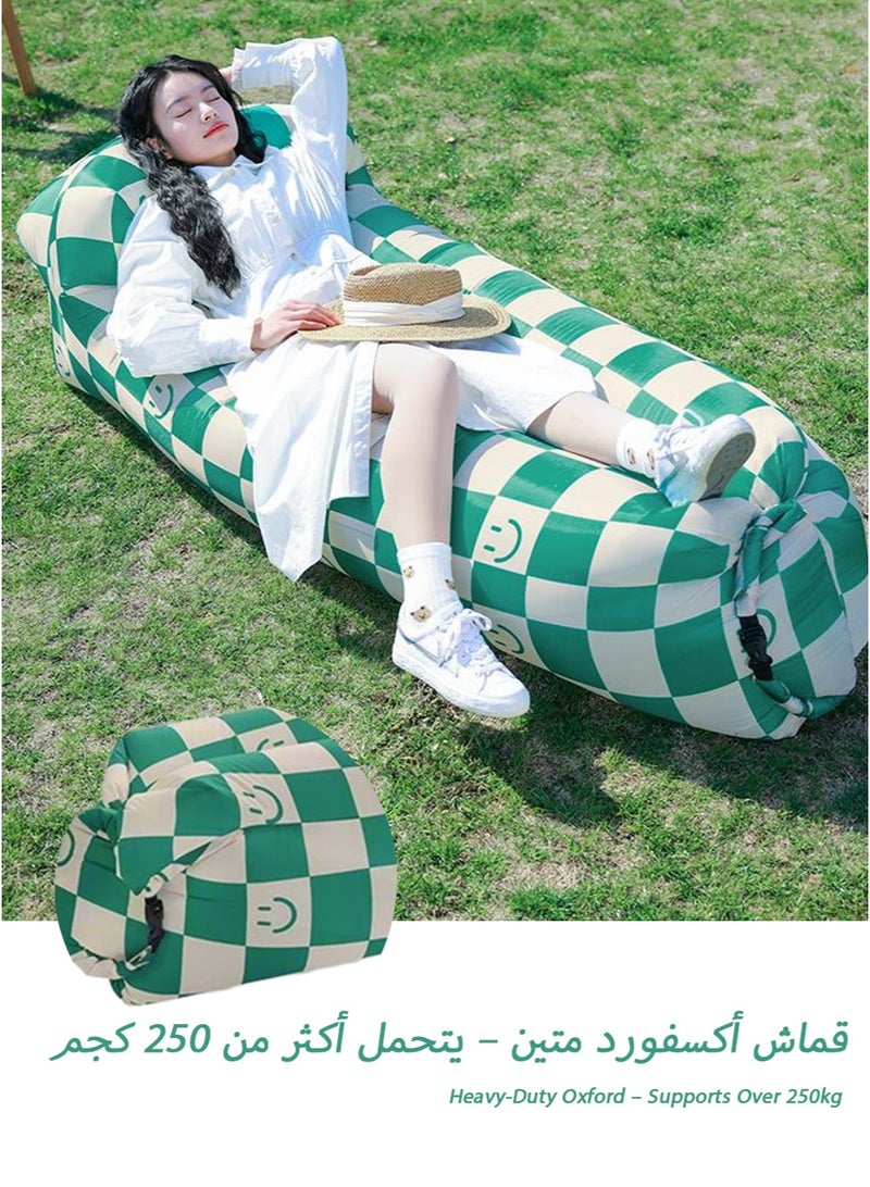 أريكة و سرير هوائي منفاخ - محمول، لا يحتاج مضخة، أريكة استرخاء مع وسادة، قابل للطي للاستخدام الفوري في تخييم الصحراء، نزهات الشاطئ والرحلات العائلية السعودية | متين ٢٥٠ كجم أثاث خارجي لحفلات الحدائق - Image 1