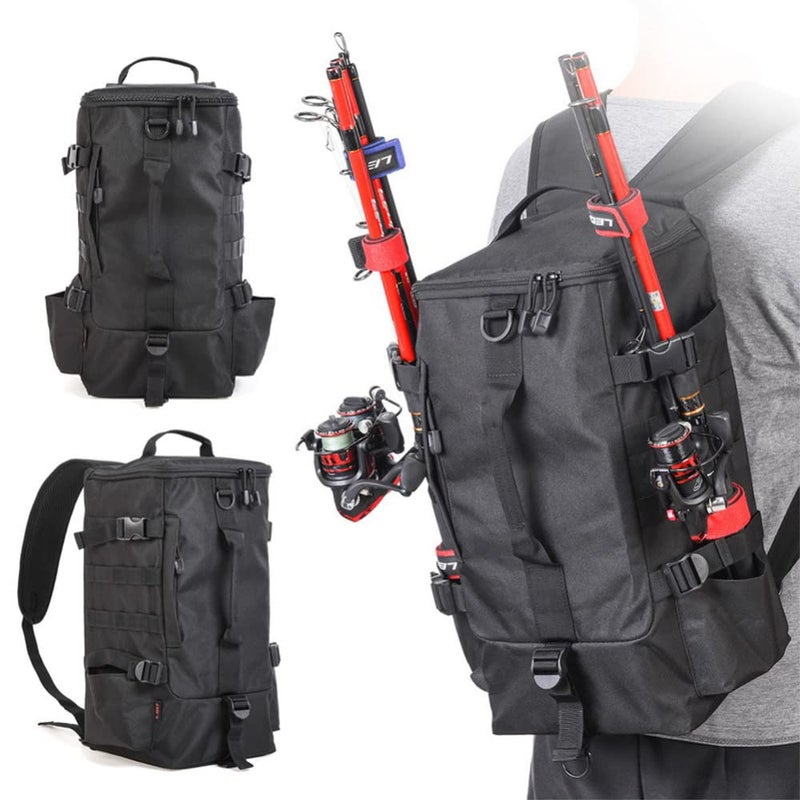 Fishing Backpack with 2 Rod Holders  Large 174L Tackle Bag for Trout Fishing Outdoor Camping Hiking  Black