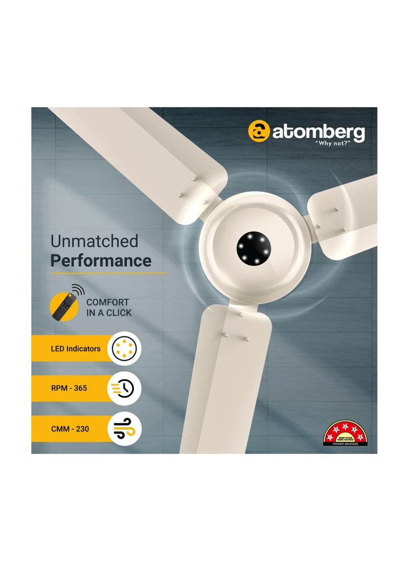Generic - atomberg Efficio Alpha 1200mm BLDC Ceiling Fan with Remote Control | BEE 5 star Rated Energy Efficient Ceiling Fan | High Air Delivery with LED Indicators | 1+1 Year Warranty (Gloss Ivory) - Image 1