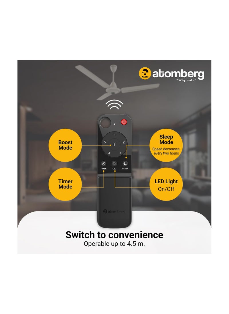 Generic - atomberg Efficio Alpha 1200mm BLDC Ceiling Fan with Remote Control | BEE 5 star Rated Energy Efficient Ceiling Fan | High Air Delivery with LED Indicators | 1+1 Year Warranty (Gloss Ivory) - Image 1