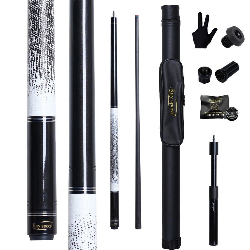 Ray speed Carbon Fiber Pool Cue Stick 12.5mm Rainbow Tip Low Deflection Pool Stick with Uni-loc Pin Joint and Extension Pool Stick-20 oz - Image 1
