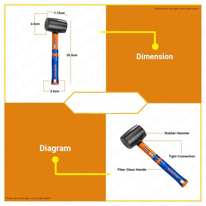 WADFOW Rubber Hammer Rubber Mallet with ShockAbsorbing Fibreglass Handle Textured Cushion Grip WITH 1 YEAR SERVICE WARRANTY - Image 4