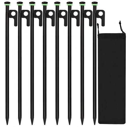 HOLANHING 8Pcs Tent Stakes 16in Heavy Duty Tent Stakes with Storage Pouch Dia 035 Forged Steel Stakes for Tent Used on Rocks Grassland Snowfield8Pcs 16in Stakes - Image 1