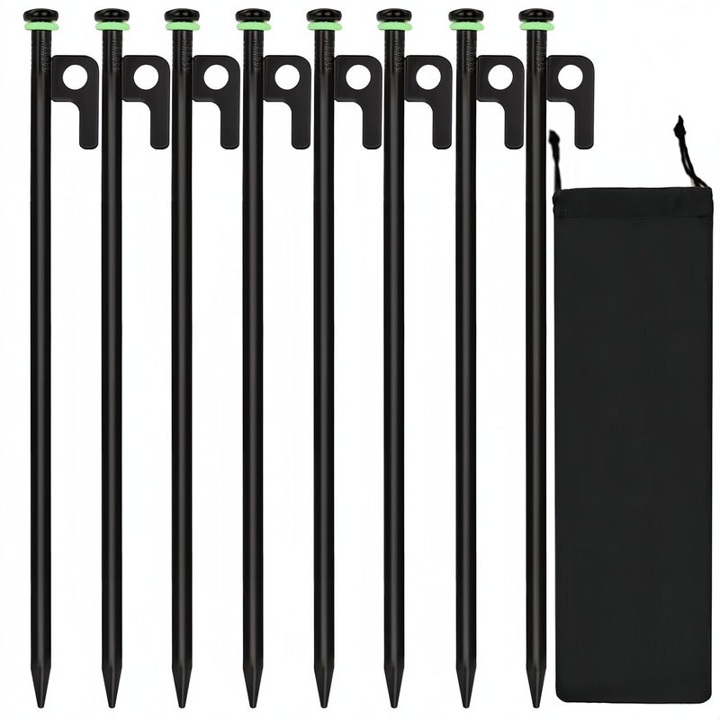 HOLANHING 8Pcs Tent Stakes 16in Heavy Duty Tent Stakes with Storage Pouch Dia 035 Forged Steel Stakes for Tent Used on Rocks Grassland Snowfield8Pcs 16in Stakes - Image 2
