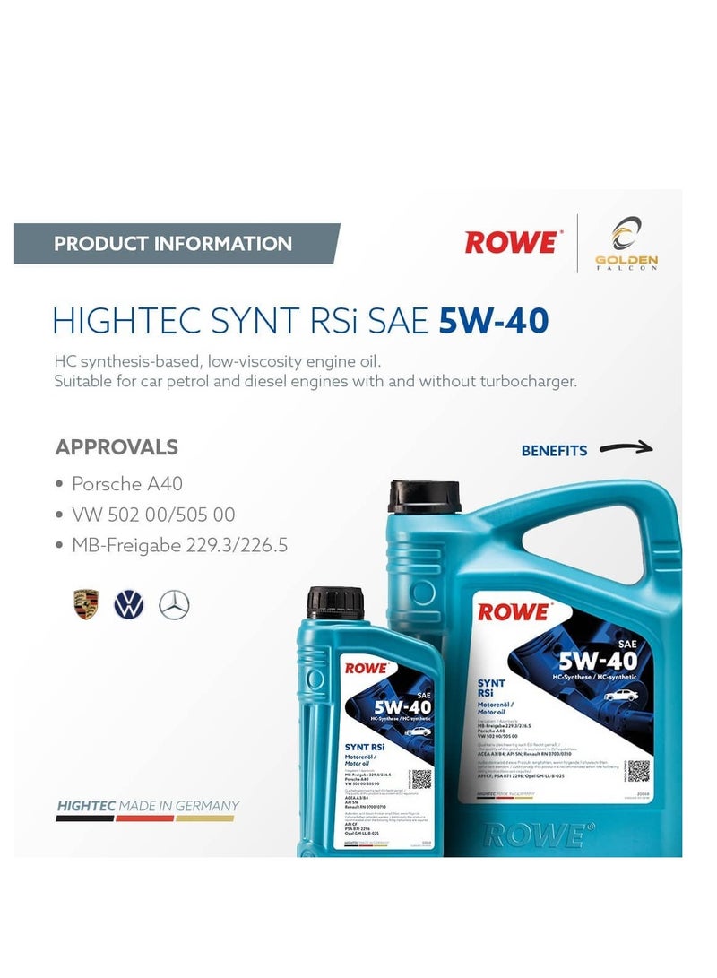 ROWE Hightec Synt RSi SAE 5W-40 Engine Oil 5Ltr - for Diesel and Petrol Engines with and without Turbocharging (Germany)  - Image 2