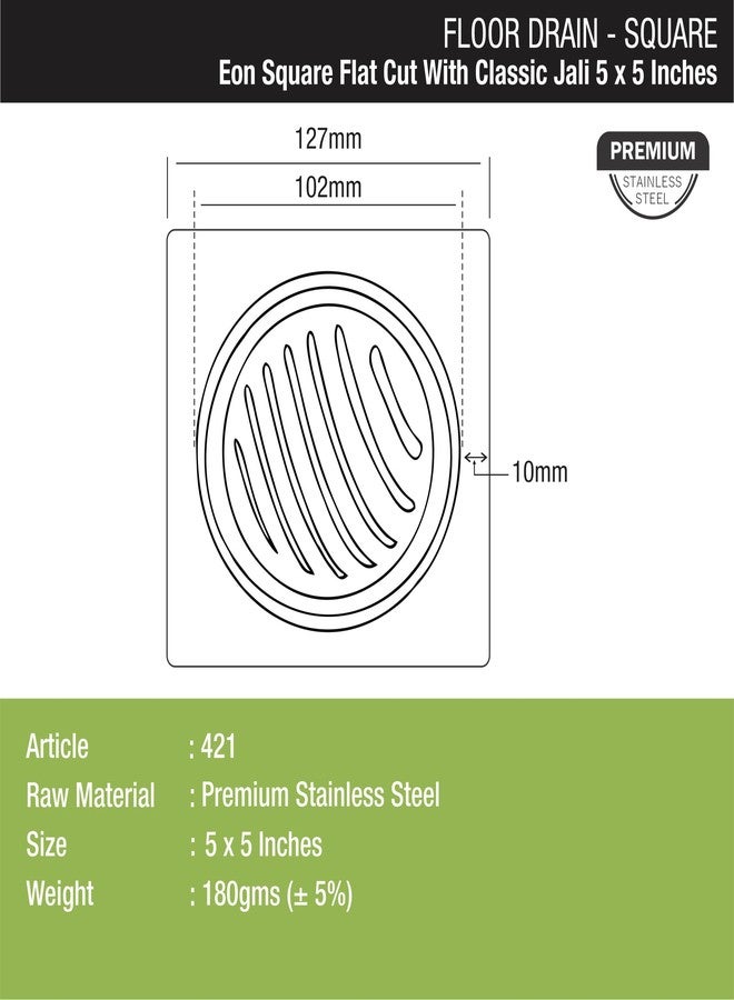 LIPKA Pack of 2 Eon Square Flat Cut with Classic Jali Floor Drain |Premium Stainless Steel |5 x 5 Inches| - Image 2