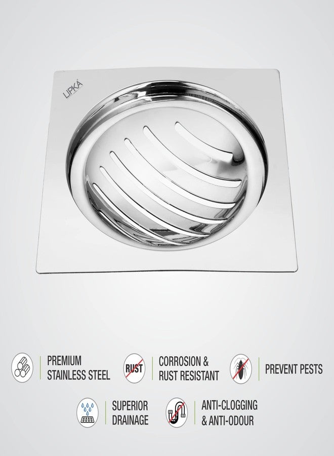 LIPKA Pack of 2 Eon Square Flat Cut with Classic Jali Floor Drain |Premium Stainless Steel |5 x 5 Inches| - Image 4