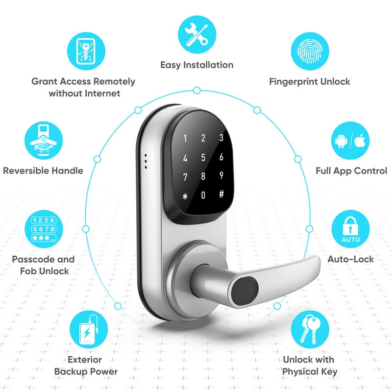 Sifely Smart Lock, Keyless Entry Door Lock, Smart Door Lock, Door Lock with Keypad, Smart Lock Front Door, Fingerprint Door Lock, Smart Lock with Handle, Digital Door Lock, Keypad Door Lock (Silver) - Image 2
