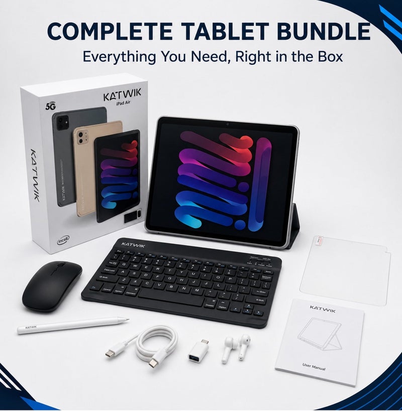 KATWIK 11-Inch Android 15 5G Kids Tablet, Keyboard, Mouse, Stylus, Folio Case & Earbuds – Dark Grey - Image 3