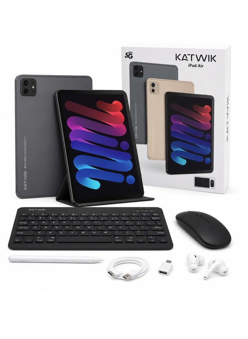 KATWIK 11-Inch Android 15 5G Kids Tablet, Keyboard, Mouse, Stylus, Folio Case & Earbuds – Dark Grey - Image 2