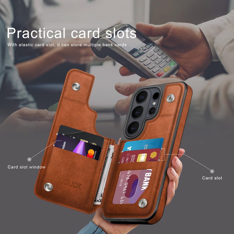 DJDUCK Designed for Samsung Galaxy S26 Ultra Case Wallet with Card Holder, [Magnetic Clasp Cover] [RFID Blocking Leather Protection] Shockproof Women Men Cases for Samsung S26 Ultra Light Brown - Image 3