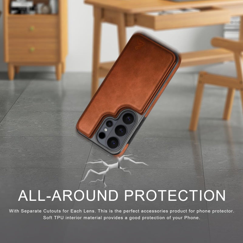 DJDUCK Designed for Samsung Galaxy S26 Ultra Case Wallet with Card Holder, [Magnetic Clasp Cover] [RFID Blocking Leather Protection] Shockproof Women Men Cases for Samsung S26 Ultra Light Brown - Image 5