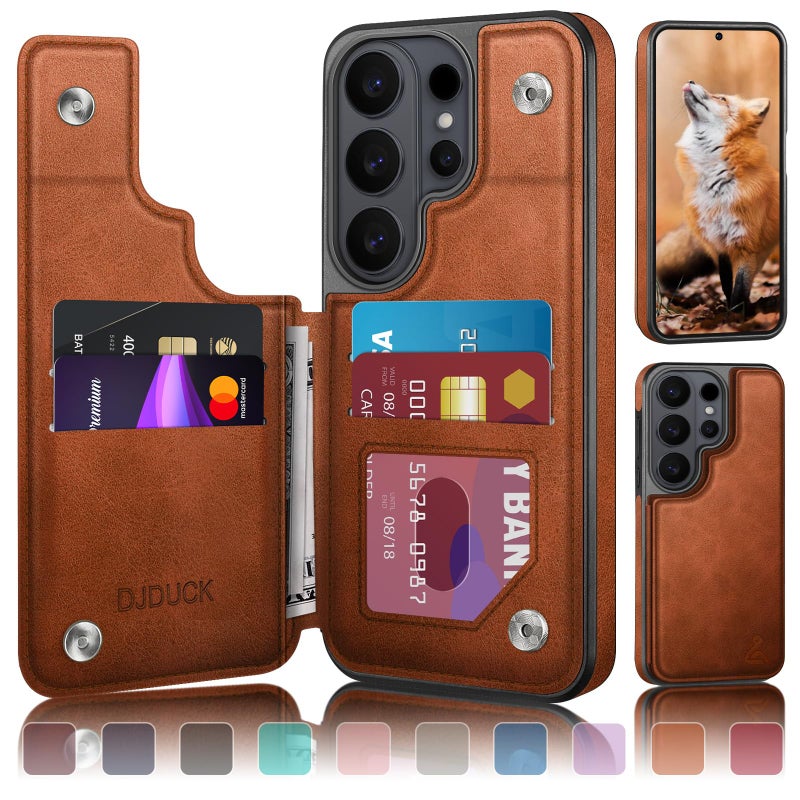 DJDUCK Designed for Samsung Galaxy S26 Ultra Case Wallet with Card Holder, [Magnetic Clasp Cover] [RFID Blocking Leather Protection] Shockproof Women Men Cases for Samsung S26 Ultra Light Brown - Image 1