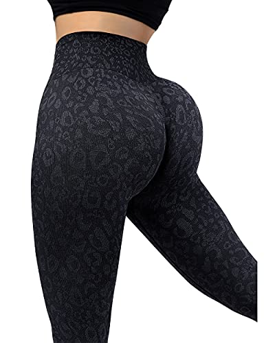 SUUKSESS Scrunch Butt Lifting Seamless Leggings for Women Booty High Waisted Workout Yoga Pants (Leopard Black, L) - Image 2