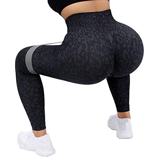 SUUKSESS Scrunch Butt Lifting Seamless Leggings for Women Booty High Waisted Workout Yoga Pants (Leopard Black, L) - Image 5
