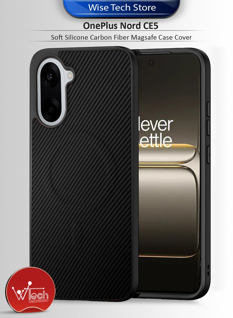 دبليو تيك غطاء خلفي واقٍ من السيليكون الناعم وألياف الكربون مع دعم Magsafe لهاتف OnePlus Nord CE5 5G 2025 (MCFPSN) - أسود - Image 1