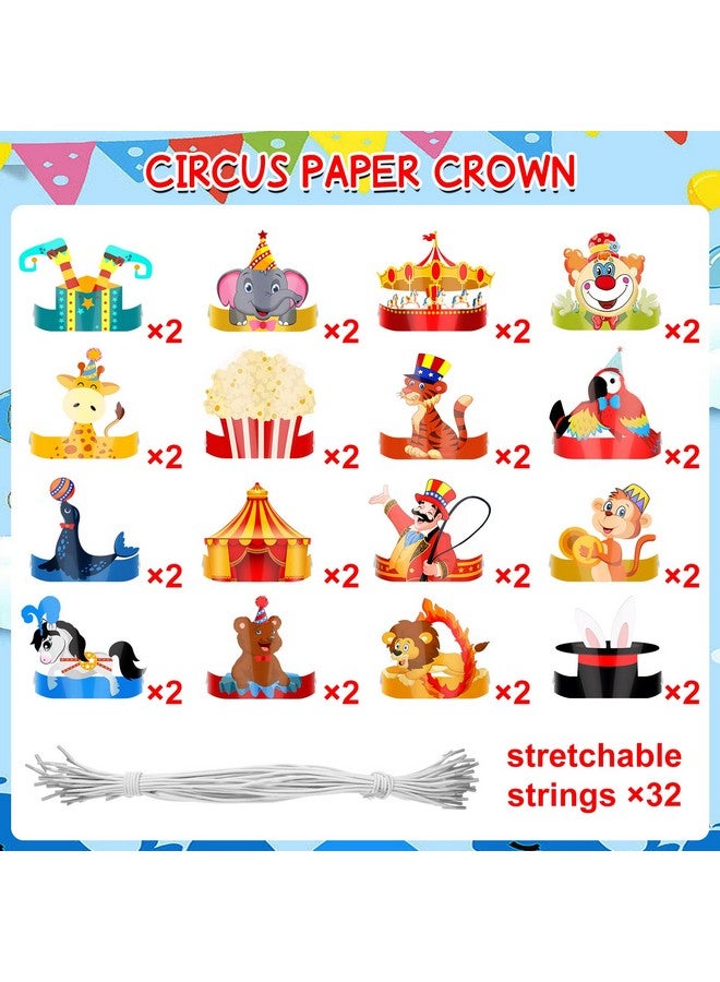 Woanger Circus Party Hats (32 Pcs), Cute Circus Crown Headbands With Ropes, Carnival Decorations For Kids Birthday Party Supply Costume - Image 5