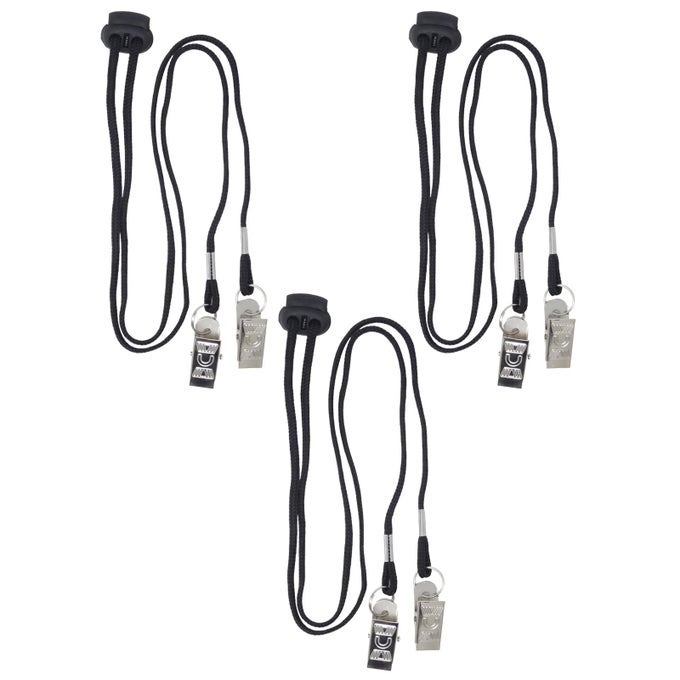 3PCS BLACK ADJUSTABLE NAPKIN HOLDERS LANYARD NECK STRAP CHAIN CLIP ADJUSTABLE NAPKIN BIB TOWEL CLIPS FOR ELDERLY ADULT BABY